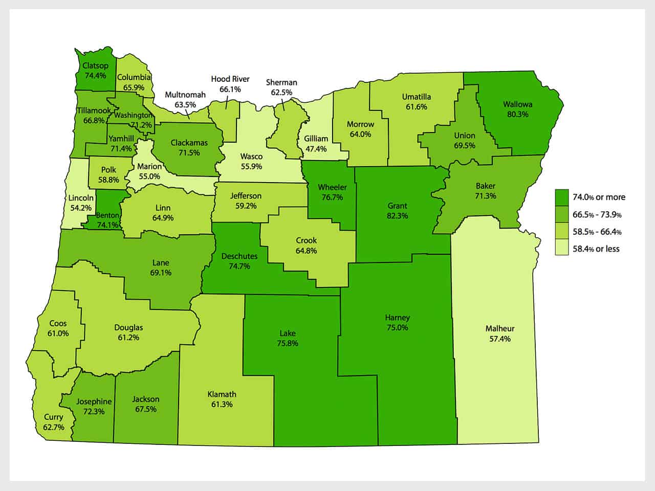   Oregon Reading Data map