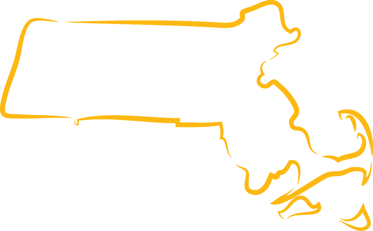 This is a yellow outlined illustration of the state of Massachusetts.